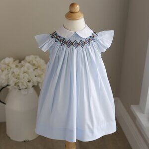 Blue Smocked Dress Flutter Sleeve Feltman Brothers Friedknit RARE FIND NWT